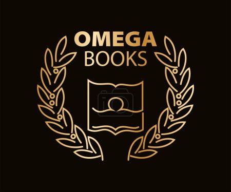 Ilustración de Logo del libro elementos de plantilla de diseño icono. Logo creativo con libro abierto, rama de laurel y símbolo Omega. Utilizable para el Branding y Logos de Negocios. - Imagen libre de derechos