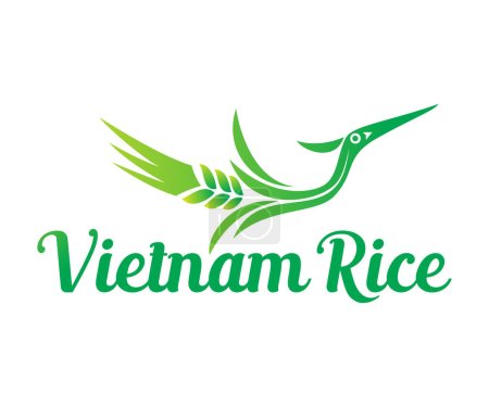 Paddy arroz icono icono de diseño de elementos de plantilla. Logotipo abstracto con la oreja de arroz y símbolos de cigüeña estilizados. Logotipo de agricultura. Utilizable para el Branding y Logos de Negocios.