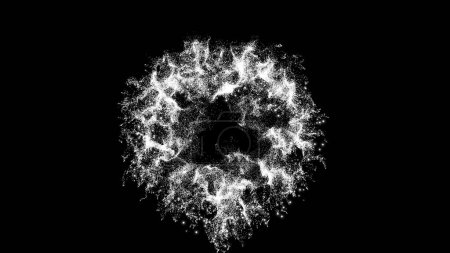 Foto de Explosion of the heart into millions of small particles on black background. Fire background for text box or heading. Abstract festive advertising, congratulations. 3D render - Imagen libre de derechos