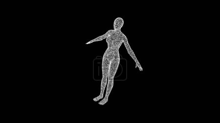 Photo for 3D woman body model consisting of particles and dots rotates 3 axes 60 FPS. Science concept, object made of molecules. Tutorial Video. Abstract bg for logo, title, concept, presentation. 3D animation - Royalty Free Image