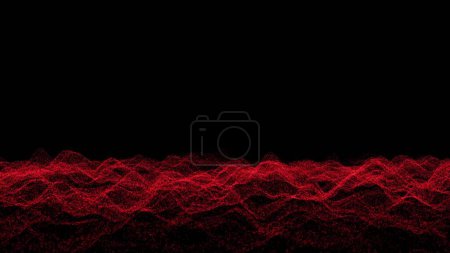 Foto de 3D Abstract background with waving dotted surface, moving and flickering red particles, lines and stripes. Animation of seamless loop. Etheric field. 3D animation - Imagen libre de derechos