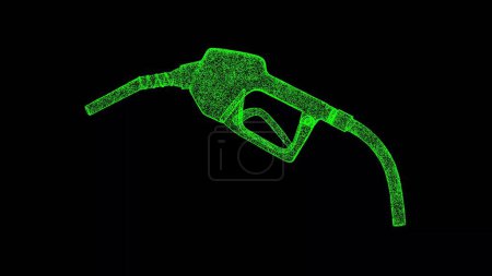 Photo for 3D auto Hydrogen pump on black bg. Object dissolved flickering particles. Eco Friendly fuel concept. For title, text, presentation. 3d animation - Royalty Free Image