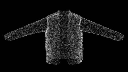 Foto de Chaqueta 3D sobre fondo negro. Objeto hecho de partículas brillantes. Ropa Concepto de moda. Por título, texto, presentación. animación 3d - Imagen libre de derechos