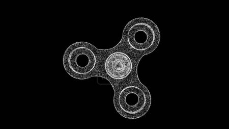 Foto de Espinadora 3D sobre fondo negro. Objeto hecho de partículas brillantes. Juego relajar concepto. Por título, texto, presentación. animación 3d - Imagen libre de derechos