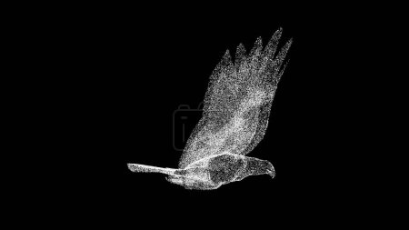 Photo for 3D falcon on black background. Object made of shimmering particles. Wild animals concept. Protection of the environment. For title, text, presentation. 3d animation - Royalty Free Image