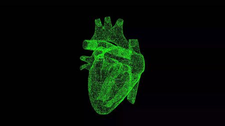 3D Ein halbes Herz auf schwarzem Hintergrund. Medizinisches Konzept. Kreislaufsystem. Werbekulisse für Unternehmen. Für Titel, Text, Präsentation. 3D-Animation