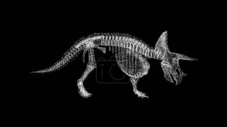3D Dinosaur skeleton on black background. Archaeological concept. Prehistoric Animals. Business advertising backdrop. For title, text, presentation. 3d animation