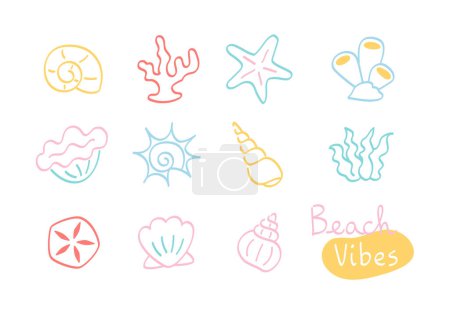 Illustration for Seashell and sea life collection - outline - Royalty Free Image