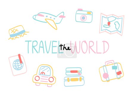 Illustration for Travel the world poster - hand drawn - Royalty Free Image