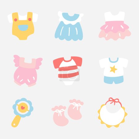 Baby cloths and accessories in pastel icon