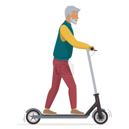 Illustration for Old senior man on electric scooter urban vehicle isolated - Royalty Free Image