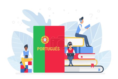 Ilustración de Cursos de portugués en línea, escuela remota o concepto universitario - Imagen libre de derechos