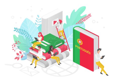 Illustration for Online Portuguese language courses, remote school or university isometric concept - Royalty Free Image