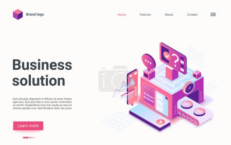 Photo for Business solution concept isometric vector illustration. Cartoon 3d successful business idea production, startup to make profit growth, money coins on conveyor belt, success management landing page - Royalty Free Image