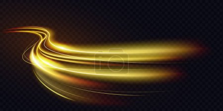 Photo for Abstract shiny color gold wave light effect vector illustration. Magic golden luminous glow design element on dark background, orange and yellow luminosity, abstract neon motion glowing wavy lines - Royalty Free Image