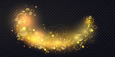 Photo for Abstract shiny confetti glittering wave light effect vector illustration. Magic shiny golden wavy glitter swirl line, magic premium sparkles shines on dark transparent background, luxury decoration - Royalty Free Image