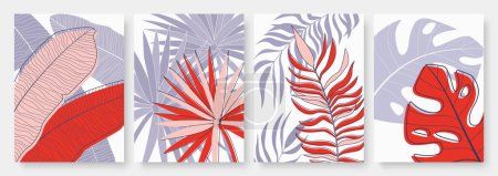 Photo for Abstract minimal tropical palm tree leaves vector illustration set. Minimalist hand drawn nature leaf, tropic beach, jungle or summer garden, vertical template background for social media stories - Royalty Free Image