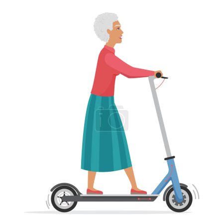Illustration for Old senior woman on electric scooter urban vehicle isolated - Royalty Free Image