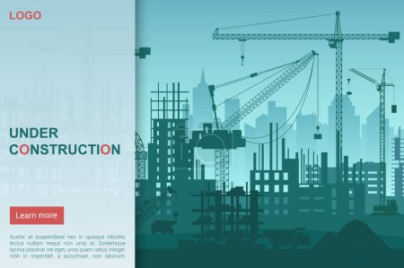 Téléchargez les illustrations : House under construction, architectural building company website homepage landing page template - en licence libre de droit
