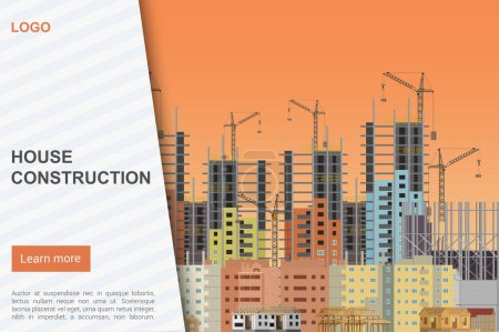 Téléchargez les illustrations : House construction, architectural building company website homepage landing page template - en licence libre de droit