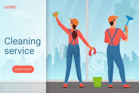 Téléchargez les illustrations : Cleaning service, housekeeping business landing page template - en licence libre de droit