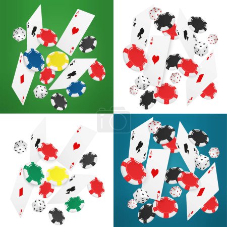 Photo for Falling realistic casino cards, chips and aces vector illustration. Online casino banners collection - Royalty Free Image