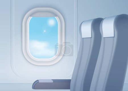 Ilustración de Interior de la aeronave con ventana lisa realista y asientos ilustración vectorial - Imagen libre de derechos