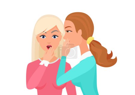 Photo for Woman whispering gossip, surprised, says rumors to other female character. Gossiping secret woman flat vector illustration - Royalty Free Image
