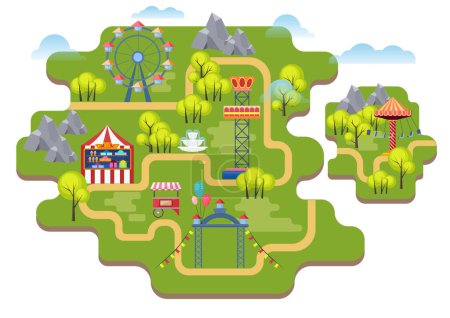 Photo for Cartoon vector amusement park map background isolated - Royalty Free Image