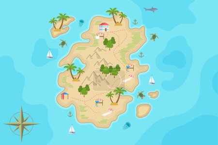 Photo for Pirate fantasy cartoon island map. Vector Treasure island - Royalty Free Image