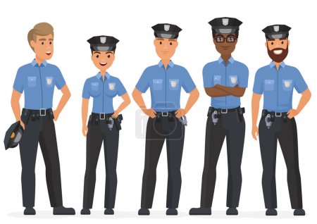 Photo for Group of cartoon security police officers. Woman and man police cops vector characters - Royalty Free Image
