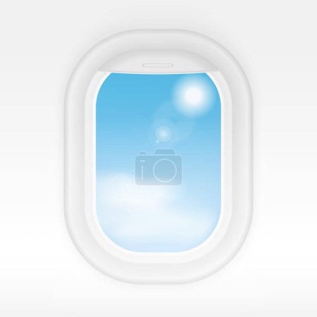 Photo for Aircraft realistic interior window with cloudy blue sky outside. Airplane windows travel or tourism vector concept - Royalty Free Image