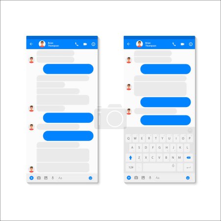 Photo for Social network Messenger concept template. Modern messenger app template with chat bubbles and keyboard. Vector Mockup dialogues composer - Royalty Free Image