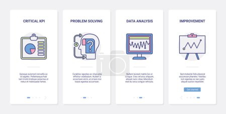 Photo for Banking analysis financial data technology vector illustration. UX, UI onboarding mobile app page screen set with line bank account analytics and finance advice research, database problem solving - Royalty Free Image
