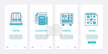 Photo for Science laboratory plan experiment vector illustration. UX, UI onboarding mobile app page screen set with line calculation preparation and test system planning, scientific lab analysis research - Royalty Free Image