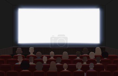 Photo for People watching movie at cinema hall interior vector illustration. Back view - Royalty Free Image