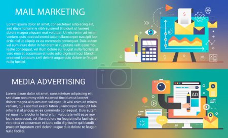 Illustration for Email mobile marketing in trendy dynamic gradient style concept with infographics icons elements collection - Royalty Free Image