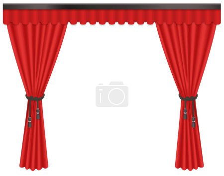 Illustration for Opened luxury, expensive scarlet red silk velvet curtains draperies isolated on the white background - Royalty Free Image