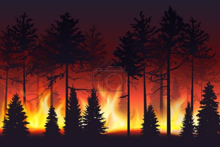Photo for Forest fire realistic silhouette landscape vector illustration - Royalty Free Image