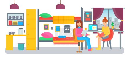 Photo for Male and female students in university college dormitory room flat vector illustration - Royalty Free Image