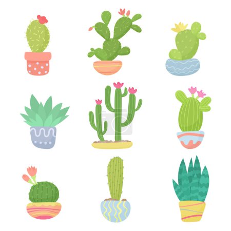 Photo for Set of flat cartoon cute desert or home pot cactus vector illustration - Royalty Free Image