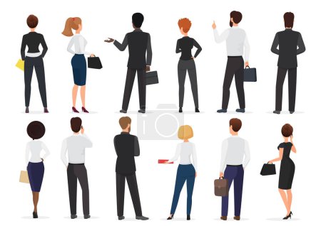 Photo for Back view of business office people group, man and woman characters standing together isolated vector illustration - Royalty Free Image