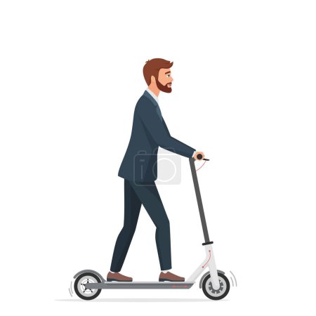 Photo for Businessman in formal suit using electric scooter urban vehicle isolated - Royalty Free Image
