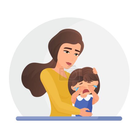 Téléchargez les illustrations : Mother supporting crying little daughter. Mental disorder, psychotherapy concept - en licence libre de droit