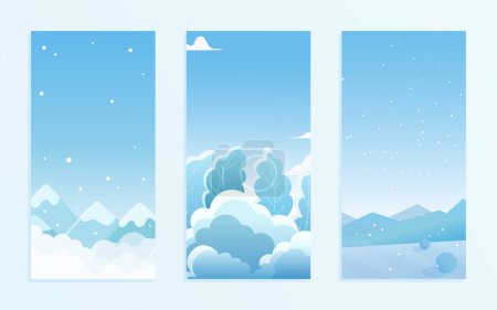 Photo for Christmas nature winter landscape under snow vector illustration set. Cartoon flat simple frost ice lands with snowy hills and mountains, blue icy forest, snowfall in Christmas holidays collection - Royalty Free Image