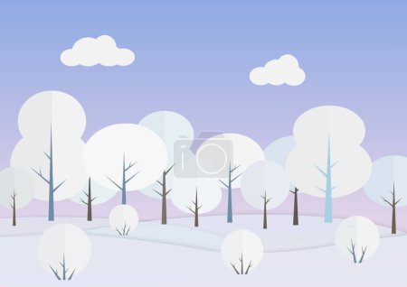 Photo for White trees in winter forest vector illustration. Snowy landscape under blue sky paper art. Nature view in cold day. New year and christmas card design. Seasonal scenery background - Royalty Free Image