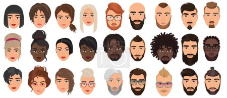 Photo for People characters, facial portraits adult heads with different faces or hair, nationality and races - Royalty Free Image