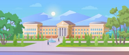 Illustration for University building with high elementary school, college or academy university campus exterior - Royalty Free Image