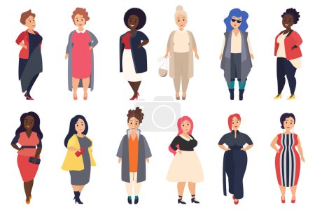 Photo for Vector Beautiful and stylish plus size, curvy fat women in fashionable casual clothes set isolated - Royalty Free Image