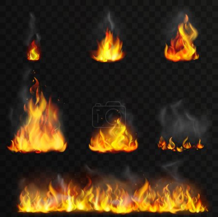 Realistic high detailed vector fire flames set